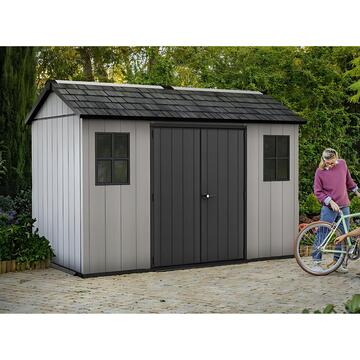 Keter Oakland 11x7,5 Grigia - Casetta da Giardino - Con Porta a Doppia Anta e Finestre 350x242 h229 cm