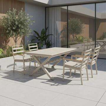 Tavolo Allungabile in Alluminio Beige Goran - 172/243x100 h75 cm - per Interno ed Esterno - per Giardini, Terrazze, Balconi, Bar, Ristoranti