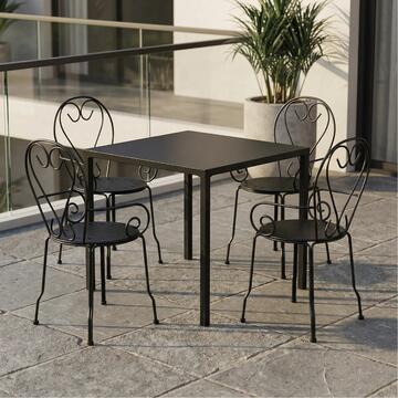 Tavolo da Esterno Bemus Quadrato in Ferro Nero - 80x80 h75 cm - per Veranda, Terrazza, Balcone, Giardino