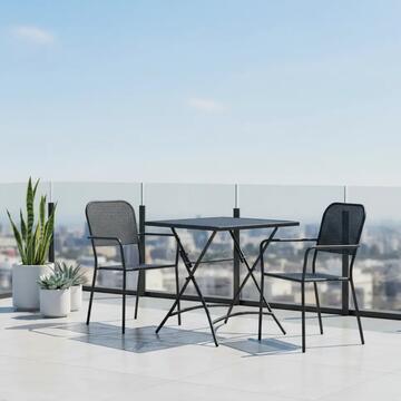 Tavolo da Esterno Egan in Ferro Nero Mesh - 70x70 h72 cm - Pieghevole - per Terrazza, Giardino, Balcone, Patio