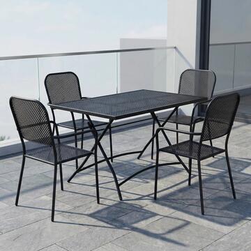 Tavolo da Esterno Egan in Ferro Nero Mesh - 120x80 h72 cm - Pieghevole - per Terrazza, Giardino, Balcone, Patio