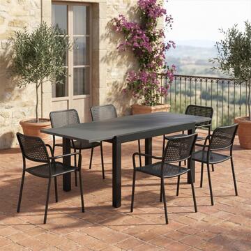 Tavolo da Esterno con Piano Grigio Allungabile 90/180x90 h75 cm Sven in Alluminio e DPC