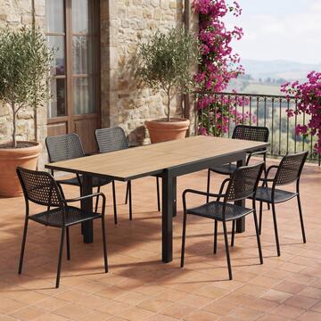 Tavolo da Esterno con Piano Color Legno Allungabile 90/180x90 h75 cm Halo in Alluminio e DPC