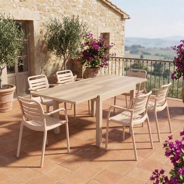 Tavolo da Esterno con Piano Rovere Allungabile 90/180x90 h75 cm Kube in Alluminio e DPC