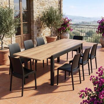 Tavolo da Esterno con Piano Rovere Allungabile 135/270x90 h75 cm Mica in Alluminio e DPC