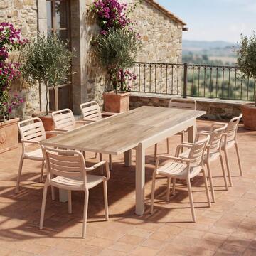 Tavolo da Esterno con Piano Rovere Allungabile 135/270x90 h75 cm Kube in Alluminio e DPC