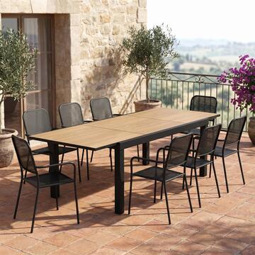 Tavolo da Esterno con Piano Color Legno Allungabile 160/240x100 h75 cm Halo in Alluminio e DPC