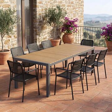 Tavolo da Esterno con Piano Allungabile Effetto Doghe Color Legno 160/240x100 h75 cm Taras in Alluminio e DPC