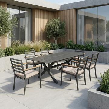 Sedia con Braccioli in Alluminio Grigio Goran - 61x67 h90 cm - per Interno ed Esterno - con Cuscino Sfoderabile