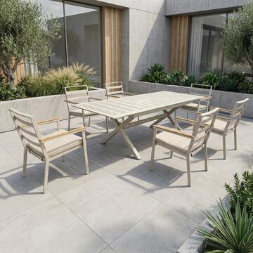 Sedia con Braccioli in Alluminio Beige Goran - 61x67 h90 cm - per Interno ed Esterno - con Cuscino Sfoderabile