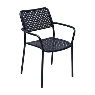 Sedia da Esterno Fedra in Alluminio Nero Traforato - 57x62 h82 cm - Impilabile - per Terrazza, Giardino, Balcone, Patio