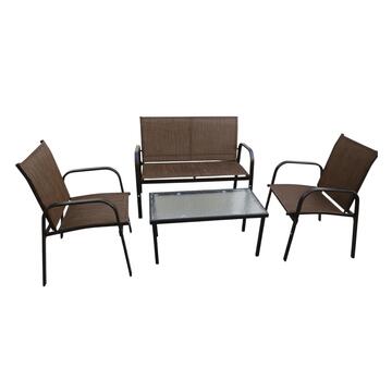 Set da Giardino 4 Posti Marrone con Struttura in Metallo Alicante - Divano 2 Posti + 2 Poltrone + Tavolino