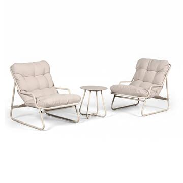 Set da Giardino 2 Posti Zoran Beige - 2 Poltrone + Tavolino - Cuscini Waterproof