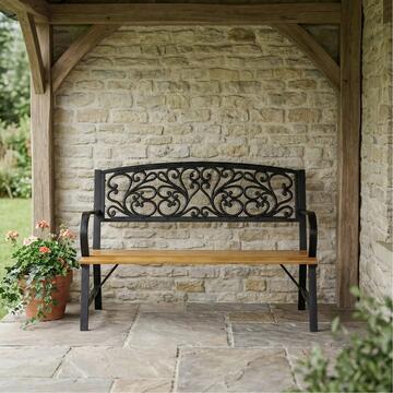 Panchina Pretty 120x56 h 87 cm - con Schianale con Motivo Floreale e Doghe in Legno - per Giardino, Cortile, Terrazza, Veranda, Patio