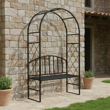 Panchina da Esterno Gaber in Ferro Verniciato Nero 115x45 h208 cm - per Giardino, Cortile, Veranda