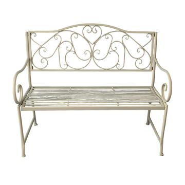 Panchina Lobaina in Ferro Verniciato Crema - 116x45 h97 cm - Shabby Chic -  per Veranda, Terrazza, Balcone, Giardino