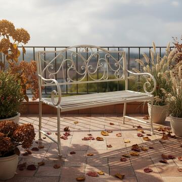 Panchina Lobaina in Ferro Verniciato Crema - 116x45 h97 cm - Shabby Chic -  per Veranda, Terrazza, Balcone, Giardino