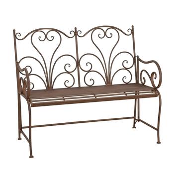 Panchina Romancy in Ferro Verniciato Marrone Bronzato - 111x57 h97 cm - Shabby Chic -  per Veranda, Terrazza, Balcone, Giardino