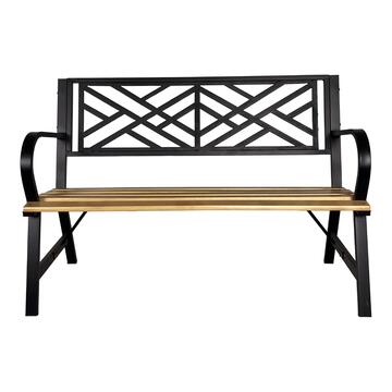 Panchina Geomy 120x56 h 87 cm - con Schianale con Motivo Geometrico e Doghe in Legno - per Giardino, Cortile, Terrazza, Veranda, Patio