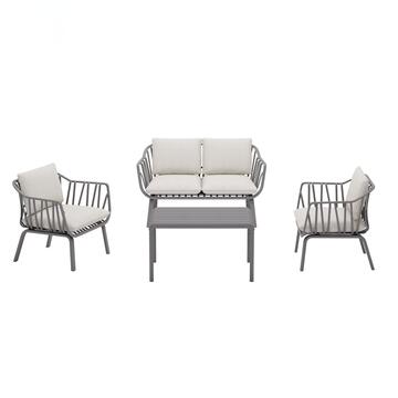 Set da Giardino 4 Posti in Polipropile Anti-UV Antracite Osmanto - Divano 2 Posti + 2 Poltrone + Tavolino - con Cuscini Sfoderabili