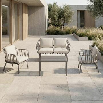 Set da Giardino 4 Posti in Polipropile Anti-UV Antracite Osmanto - Divano 2 Posti + 2 Poltrone + Tavolino - con Cuscini Sfoderabili