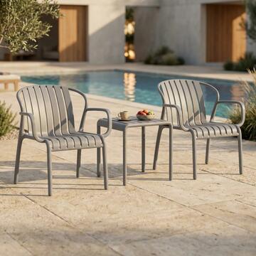 Set da Esterno Moderno 2 Posti in Polipropilene Antracite Anti-UV Viburno - 2 Sedie + Tavolino