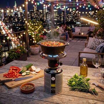 Fornello a Gas Cook 7/16P con Piezo, Fornello Portatile per Campeggio, Trekking e Outdoor